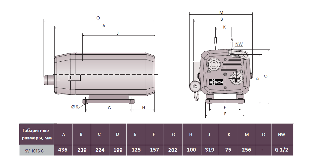 Габаритный чертеж насоса Busch Seco SV 1016 C