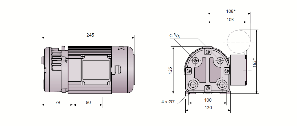 Габаритный чертеж насоса Busch Seco SV 1008 C