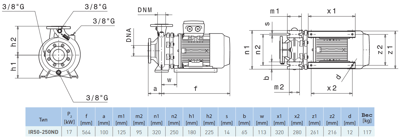 Габаритный чертеж насоса Saer IR50-250 ND