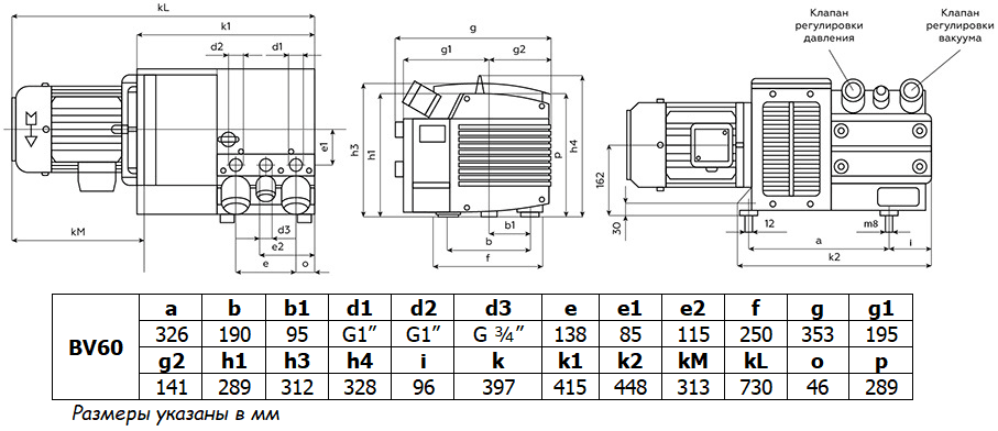 Габаритный чертеж модели BV60
