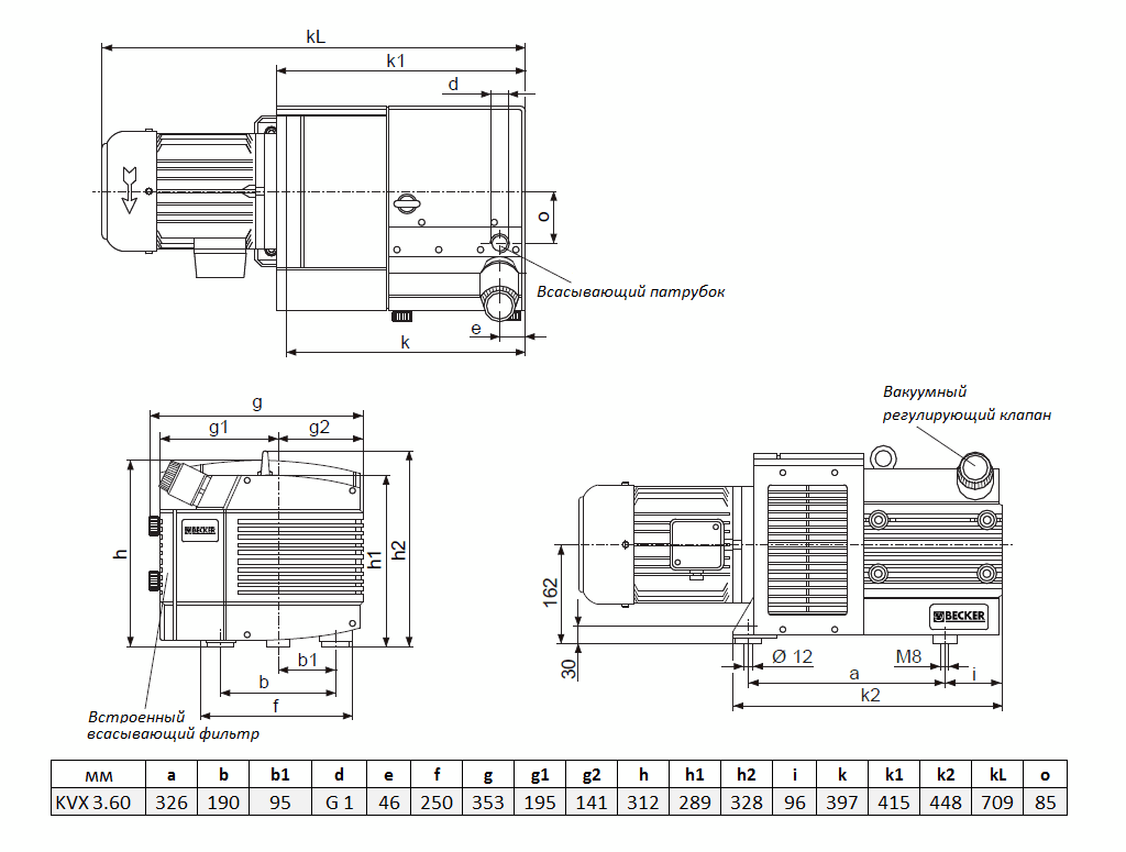 Габаритный чертеж насоса Becker KVX 3.60