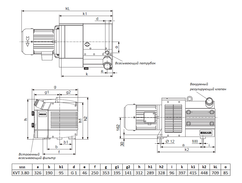 Габаритный чертеж насоса Becker KVT 3.80