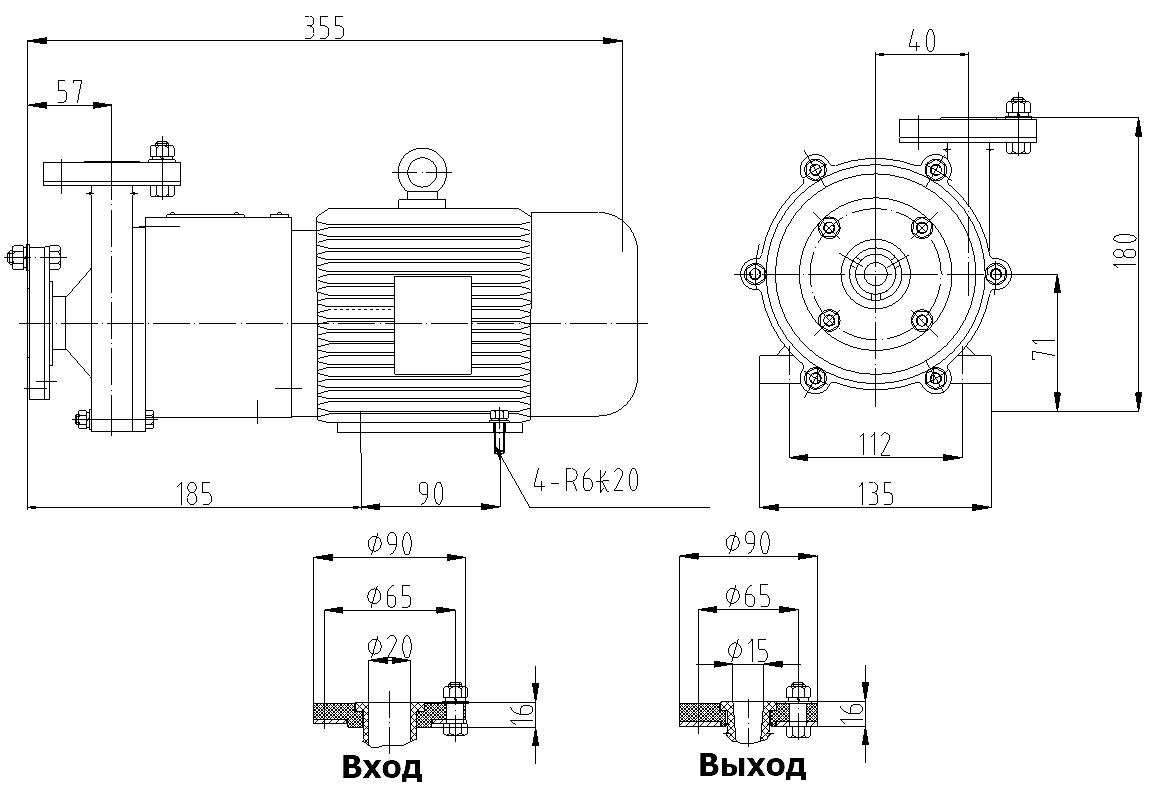 Габаритный чертеж модели CQB 20-15-75-FEP-003_Fe