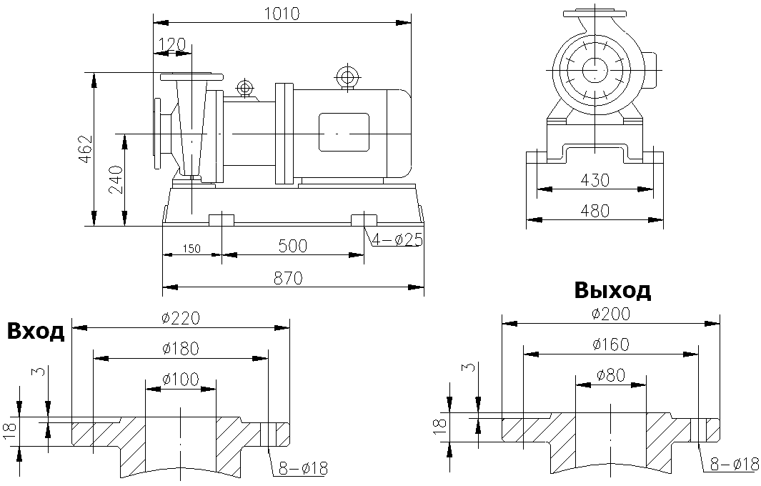 Габаритный чертеж модели CQB 100-80-160-Nd-PPS-185