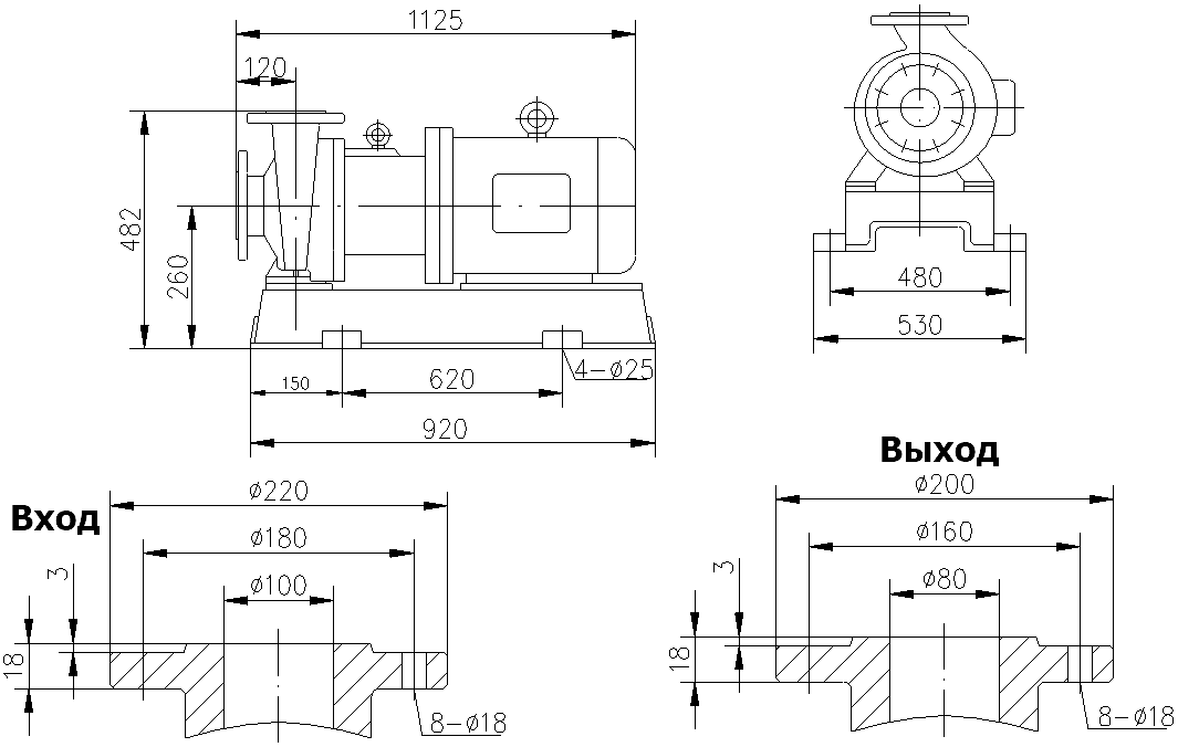 Габаритный чертеж модели CQB 100-80-160-Nd-PPS-300