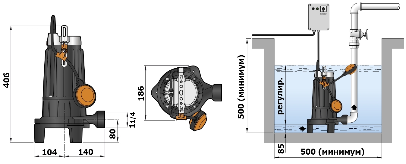 Габаритный чертеж модели Pedrollo TRm 0,75