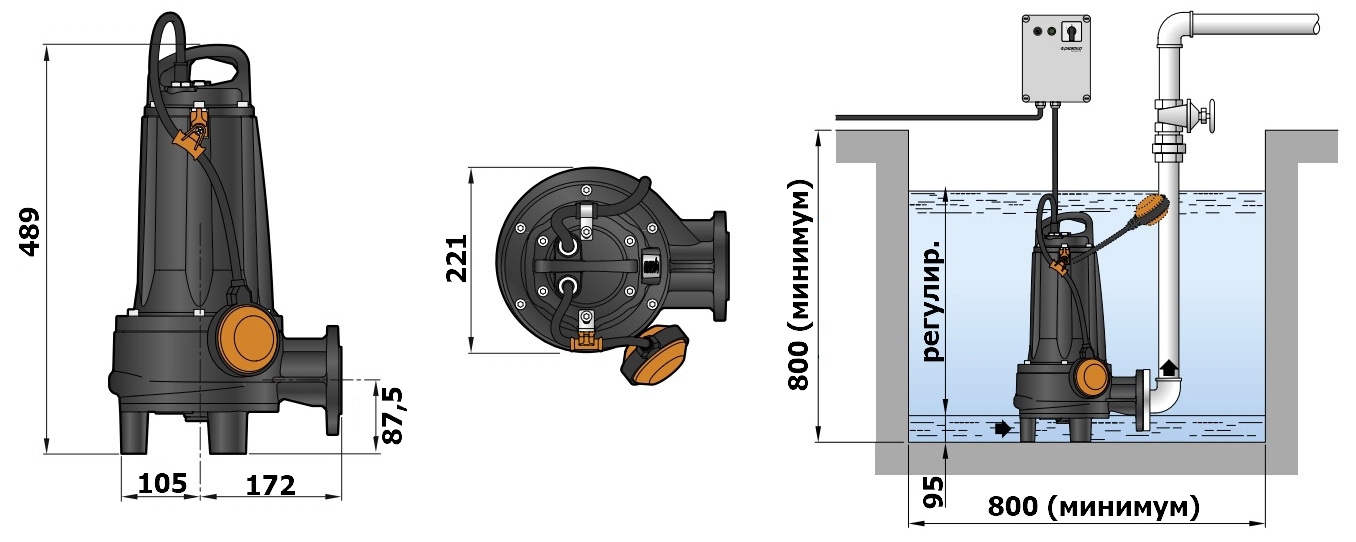 Габаритный чертеж модели Pedrollo TRm 1,5