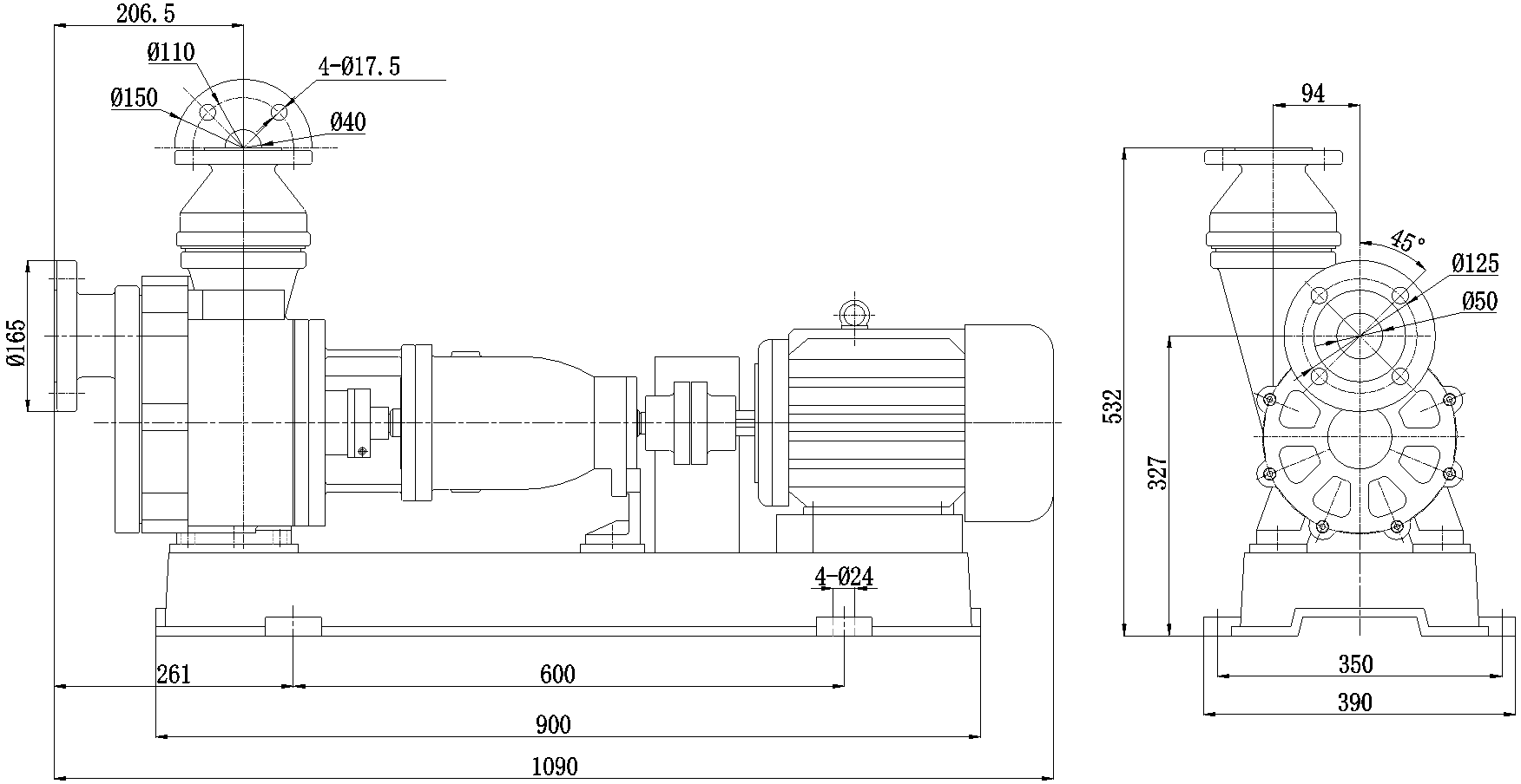 Габаритный чертеж модели Vetlan 50FZB-20L_030