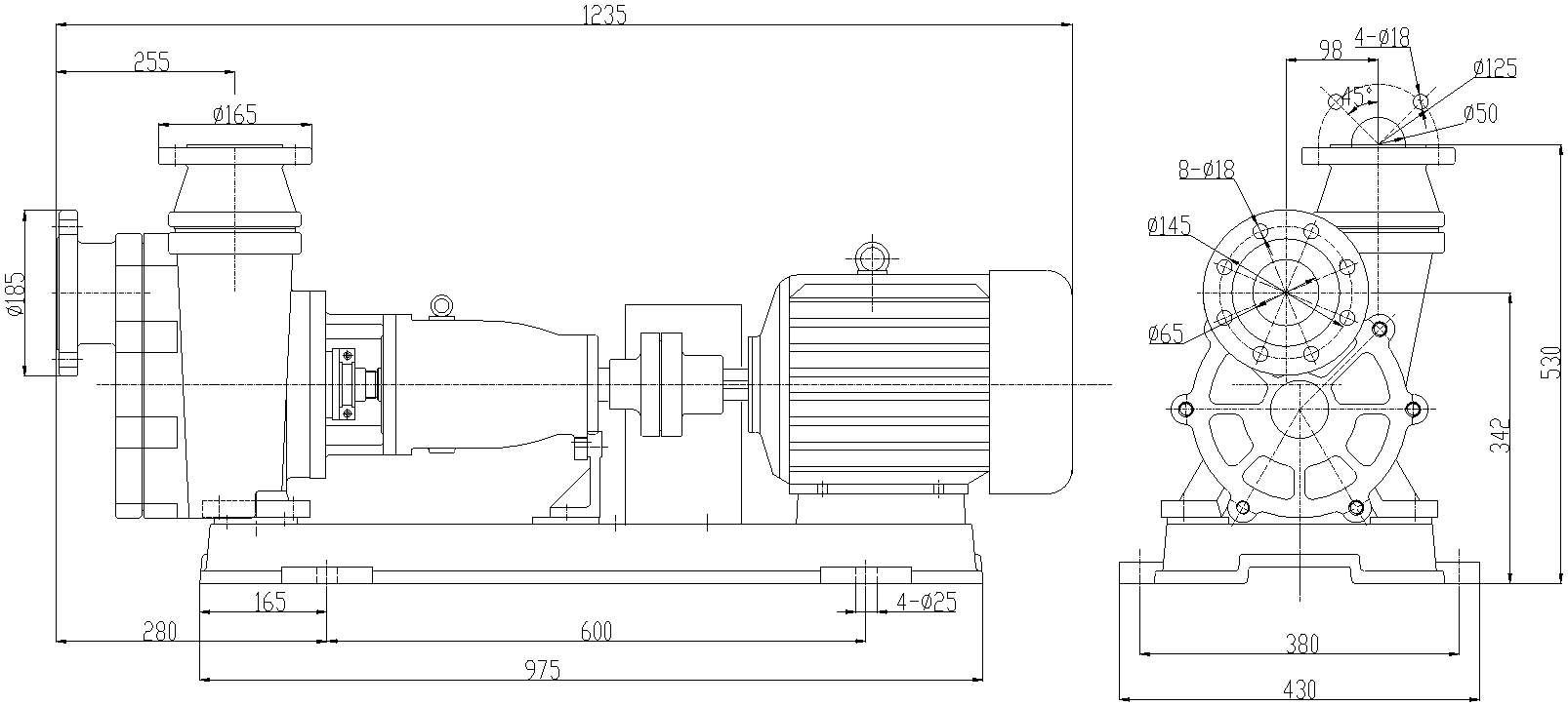 Габаритный чертеж модели Vetlan  65FZB-30L_075