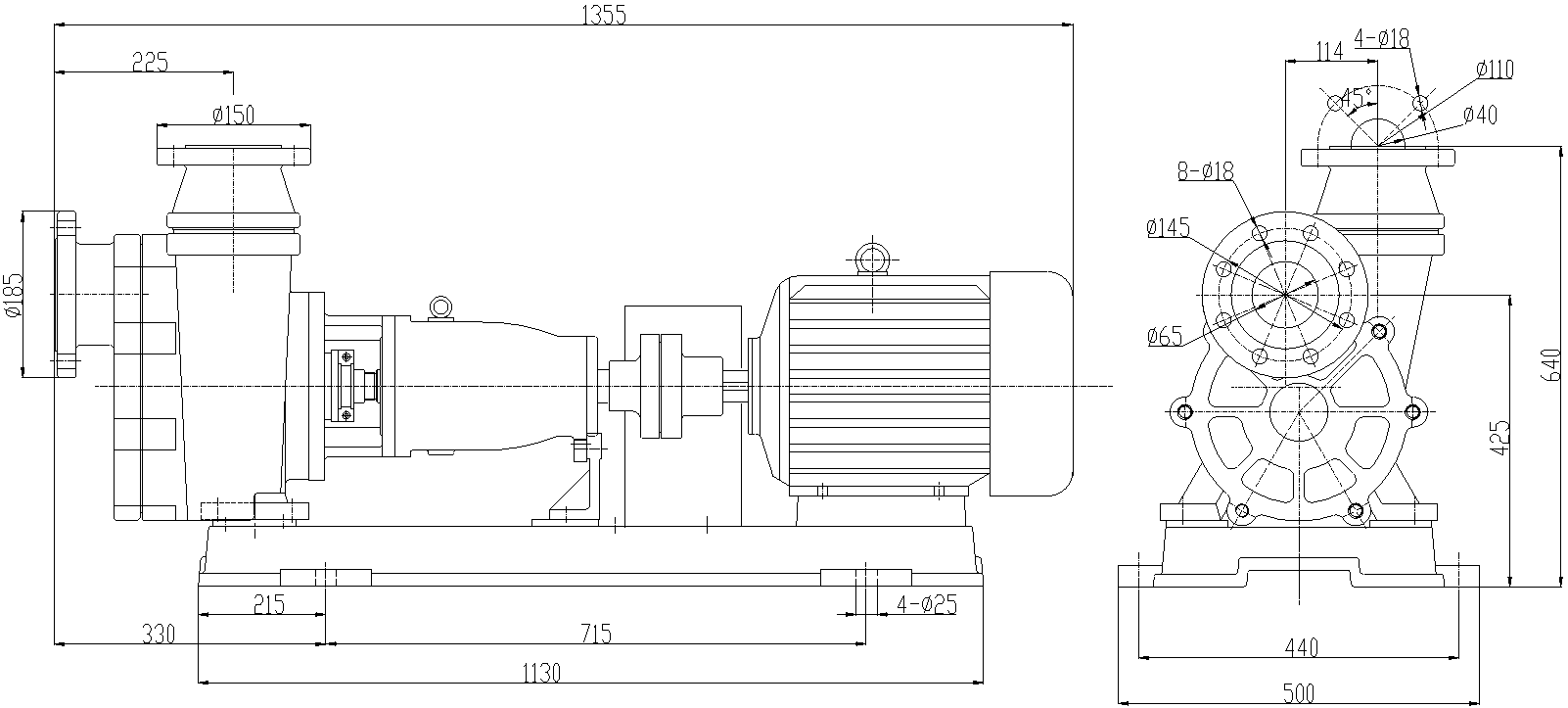 Габаритный чертеж модели Vetlan 65FZB-45L_110