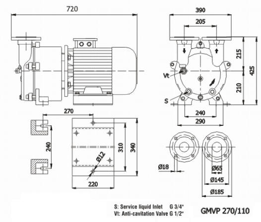 Габаритный чертеж насоса Ангара GMVP 270/110