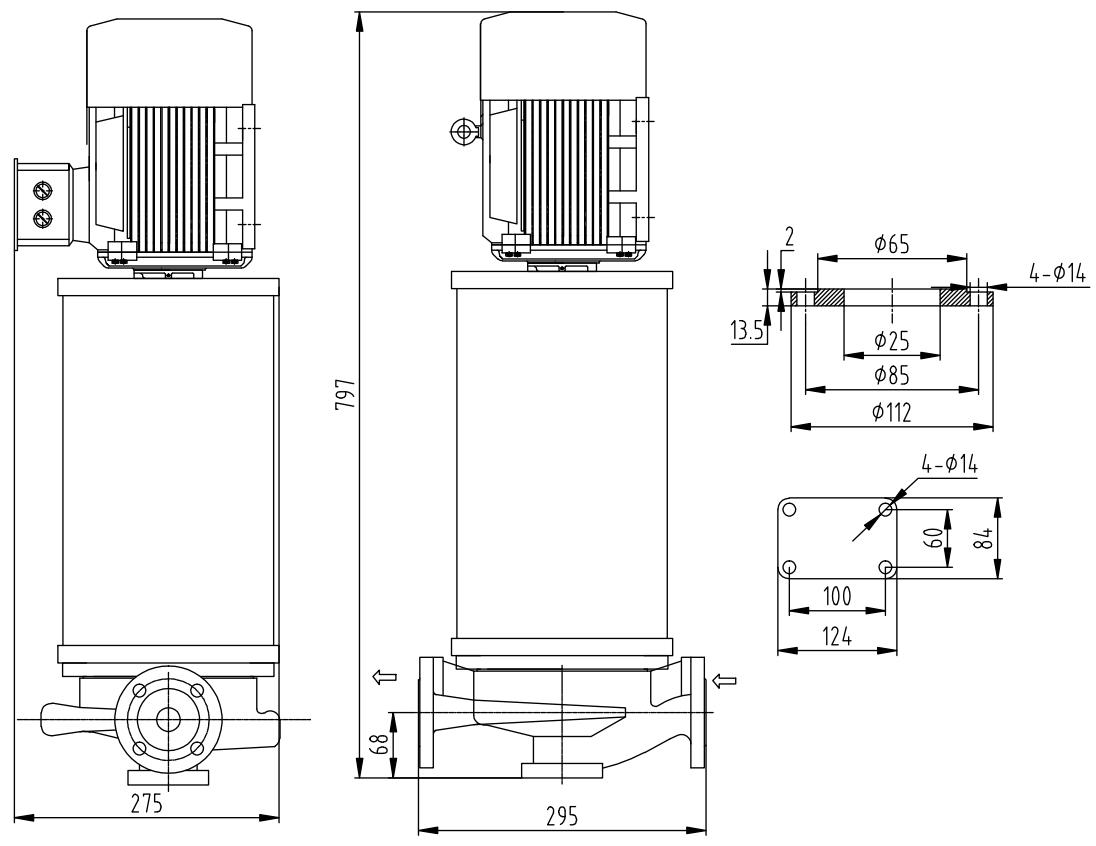 Габаритный чертеж насоса ZY Technology LQLRY 25-25-170