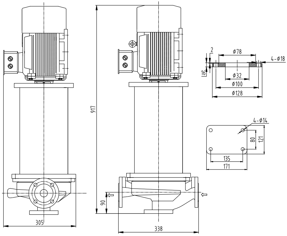 Габаритный чертеж насоса ZY Technology LQLRY 32-32-210