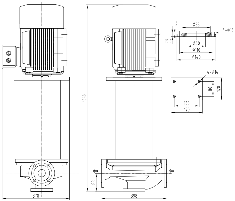 Габаритный чертеж насоса ZY Technology LQLRY 40-40-260 