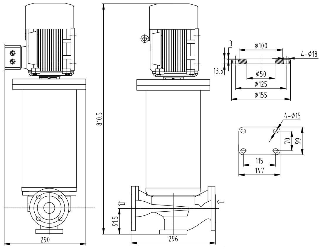 Габаритный чертеж насоса ZY Technology LQLRY 50-50-135 