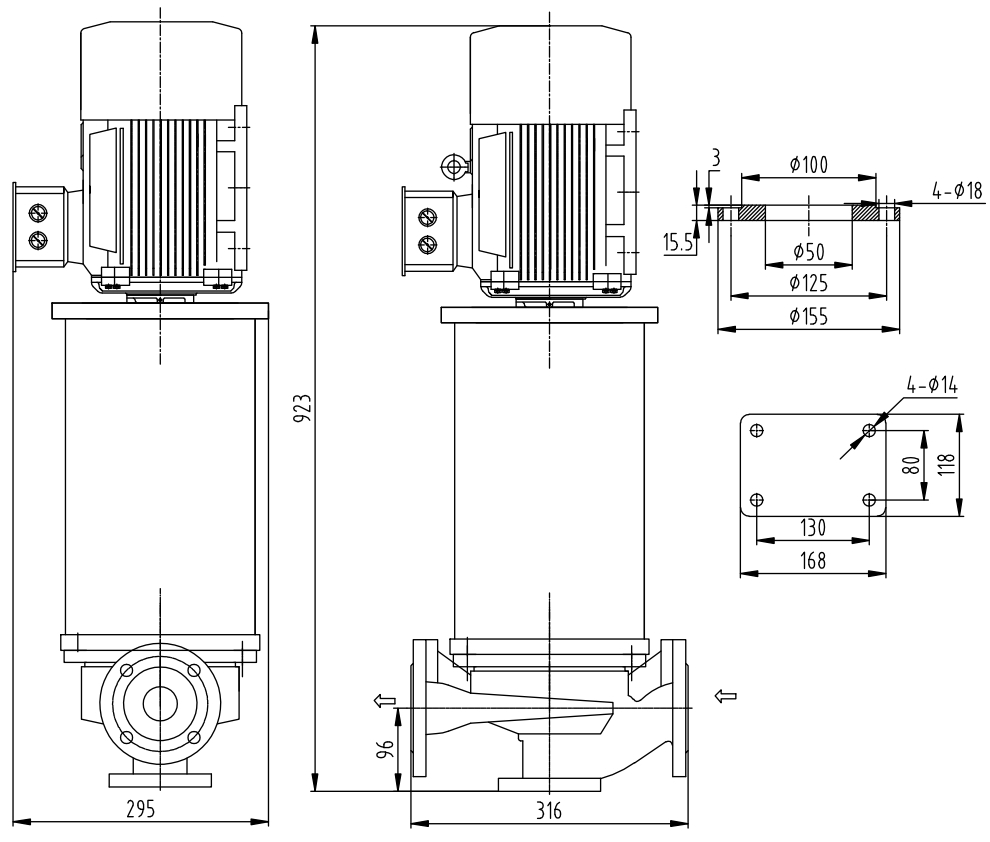 Габаритный чертеж насоса ZY Technology LQLRY 50-50-170