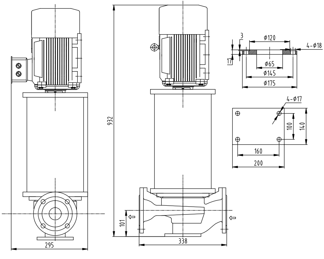 Габаритный чертеж насоса ZY Technology LQLRY 65-65-135