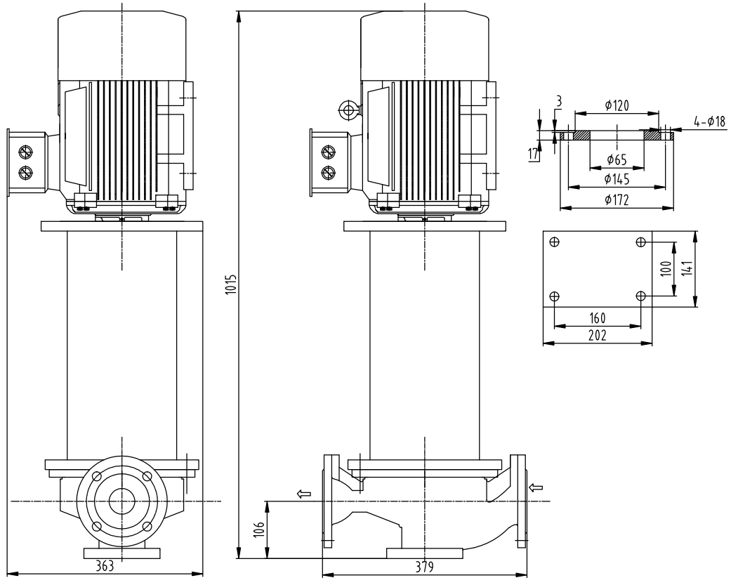 Габаритный чертеж насоса ZY Technology LQLRY 65-65-210