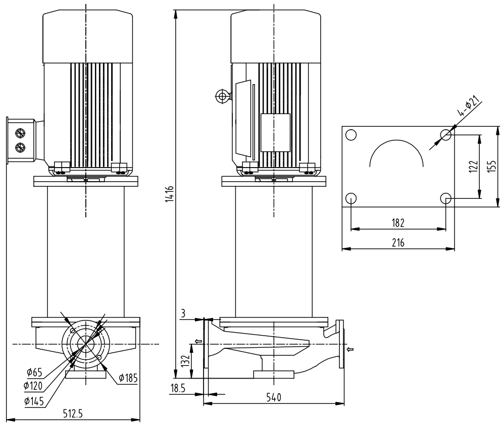 Габаритный чертеж насоса ZY Technology LQLRY 65-65-325 