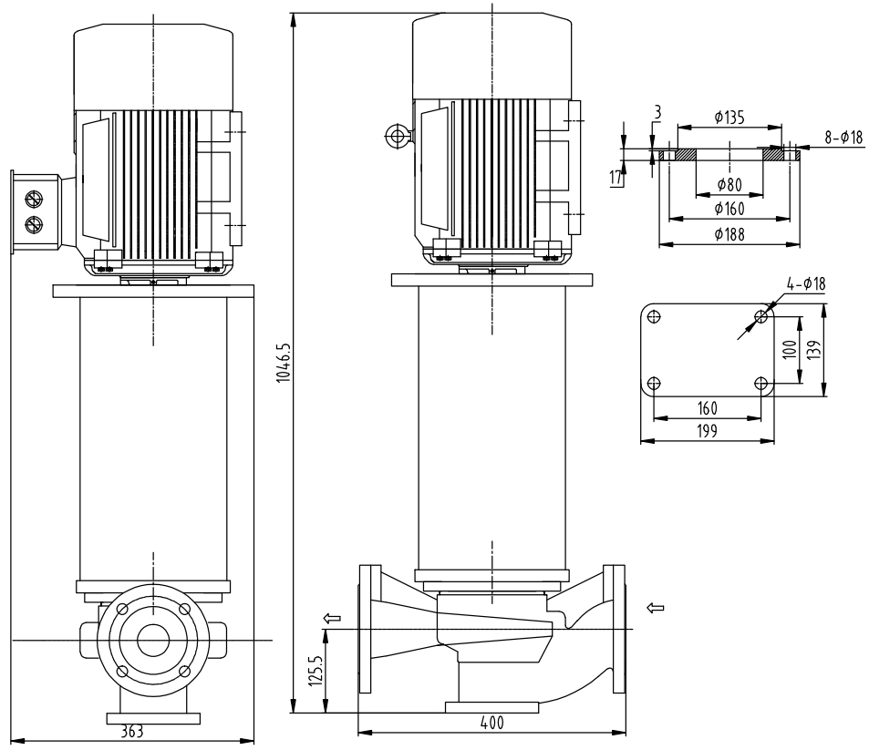 Габаритный чертеж насоса ZY Technology LQLRY 80-80-135 