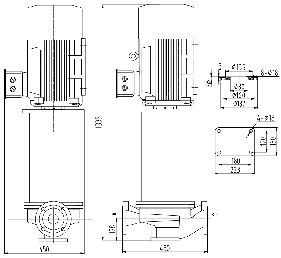 Габаритный чертеж насоса ZY Technology LQLRY 80-80-260 