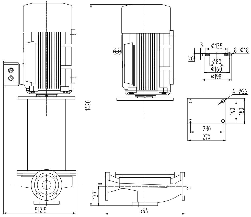 Габаритный чертеж насоса ZY Technology LQLRY 80-80-325 