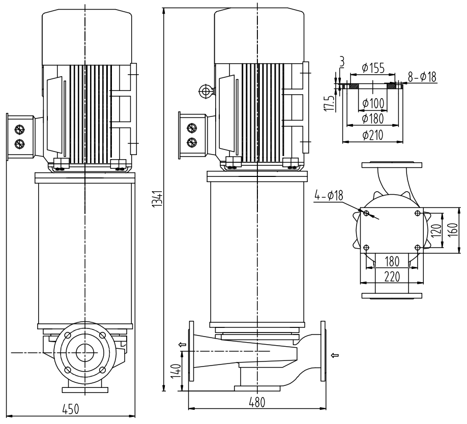 Габаритный чертеж насоса ZY Technology LQLRY 100-100-210 