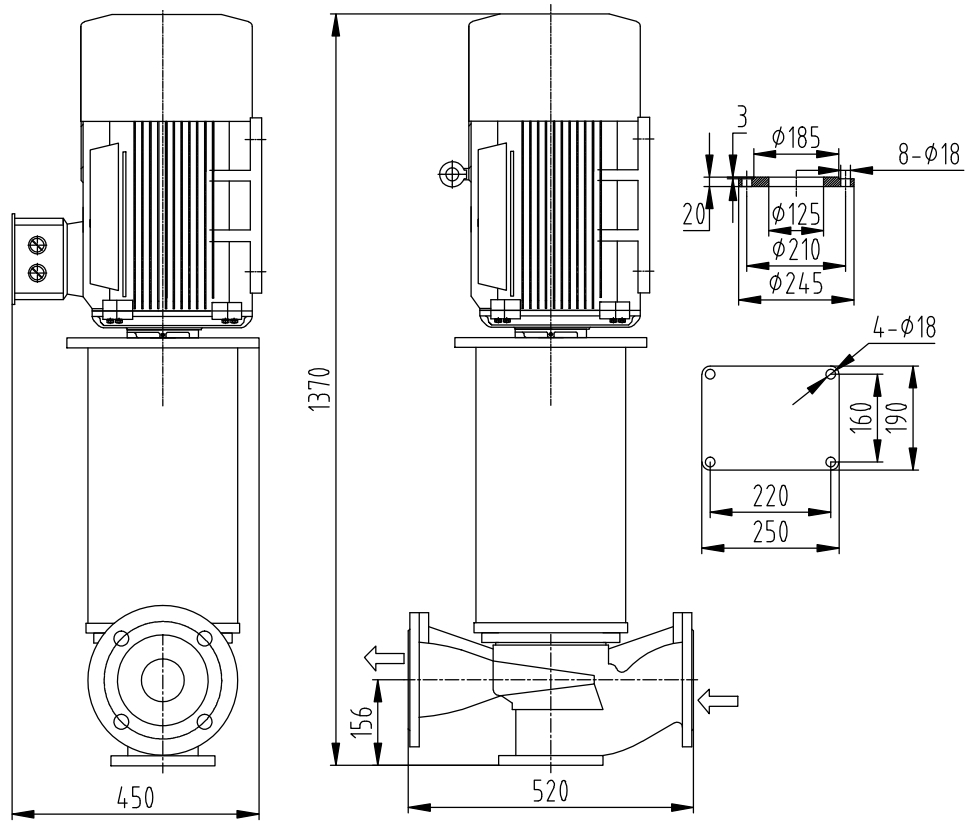 Габаритный чертеж насоса ZY Technology LQLRY 125-125-170