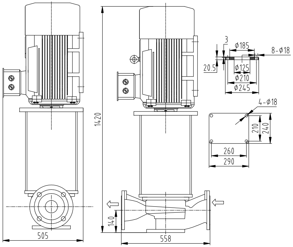 Габаритный чертеж насоса ZY Technology LQLRY 125-125-210 