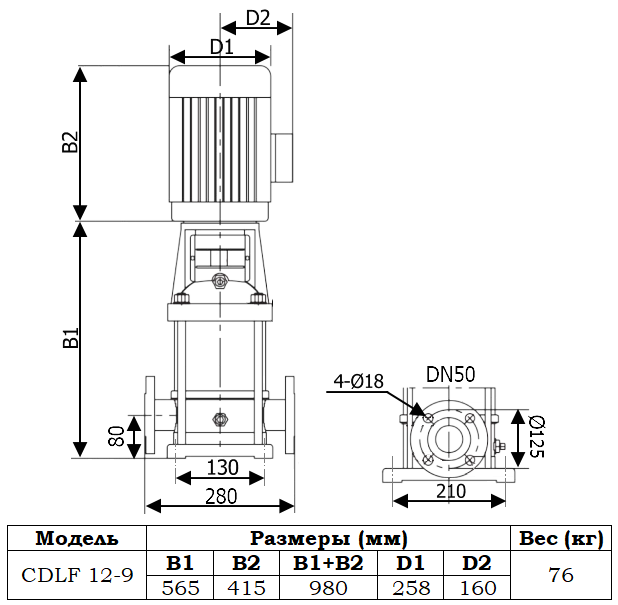 Габаритный чертеж модели Zenova CDLF 12-9