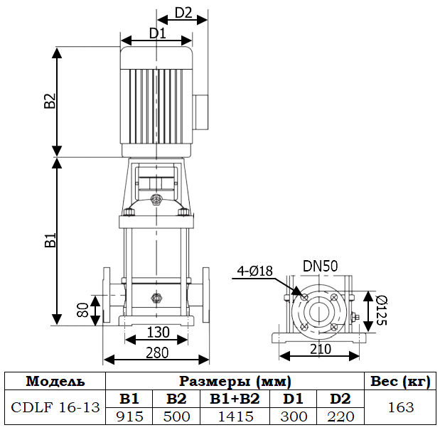 Габаритный чертеж модели Zenova CDLF 16-13