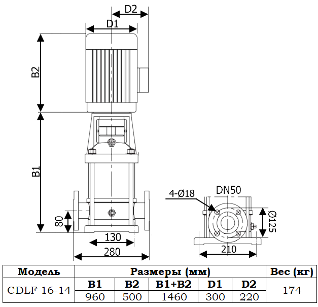 Габаритный чертеж модели Zenova CDLF 16-14