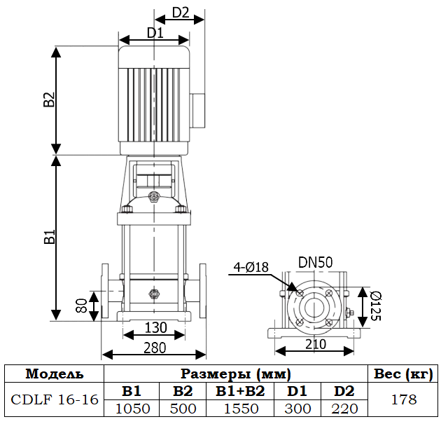 Габаритный чертеж модели Zenova CDLF 16-16