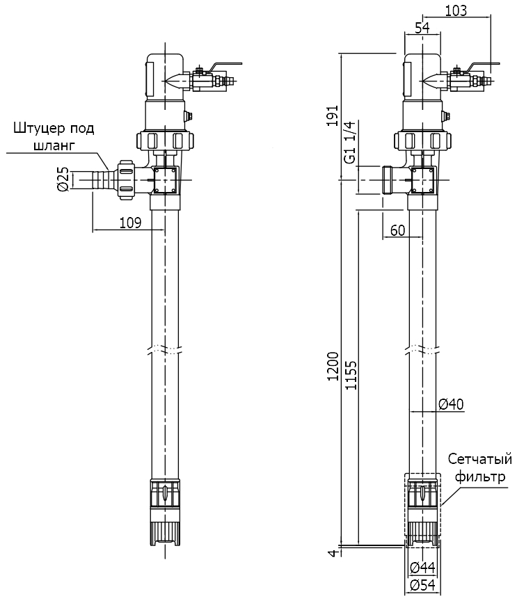 Габаритный чертеж модели Cheonsu DR-PLH-12-A4 с пневмодвигателем