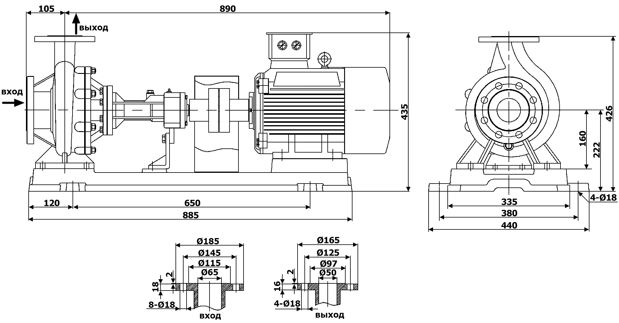 Габаритный чертеж модели LQRY 65-50-180/2-C