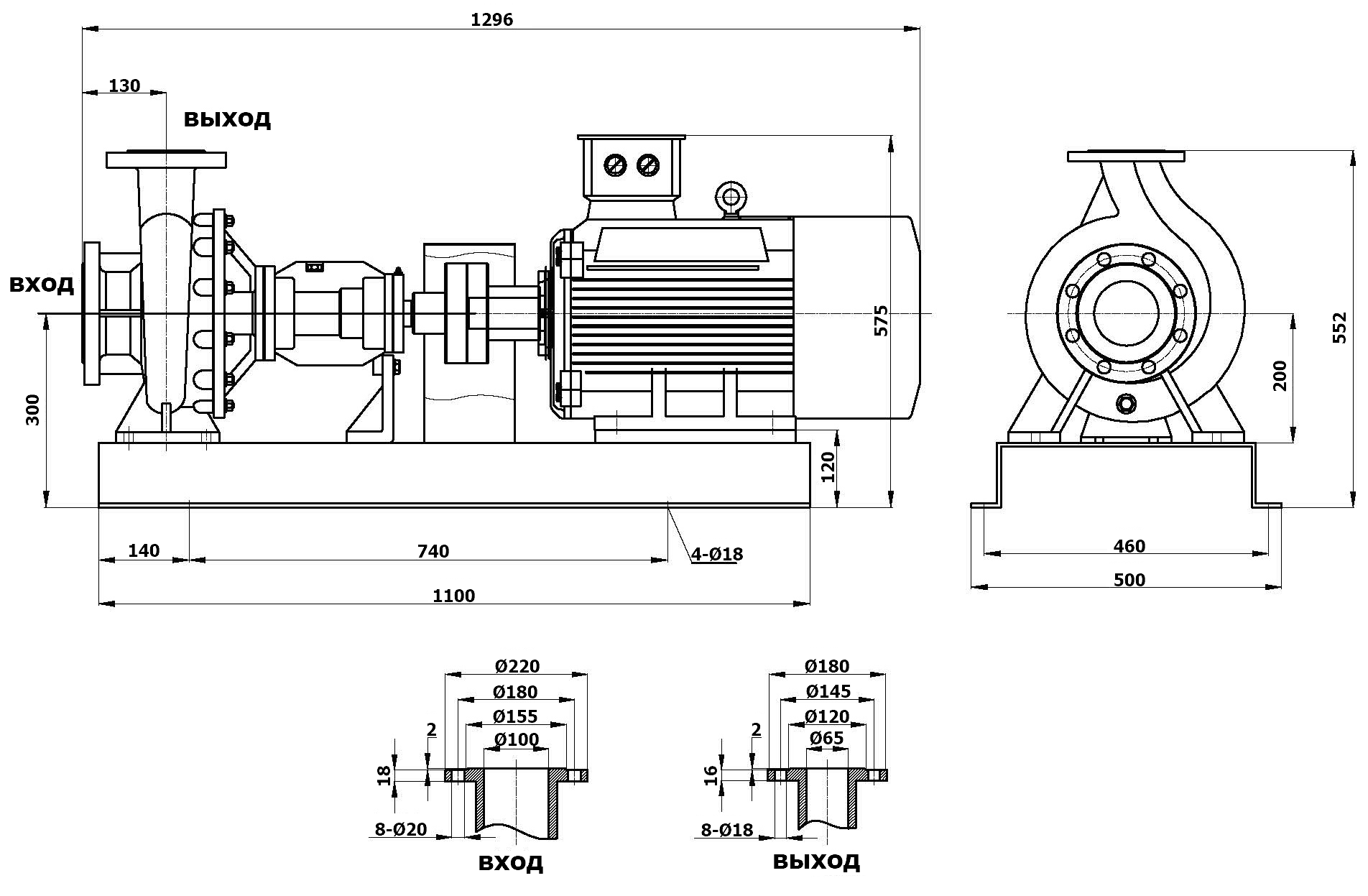 Габаритный чертеж модели LQRY 100-65-230/2-C