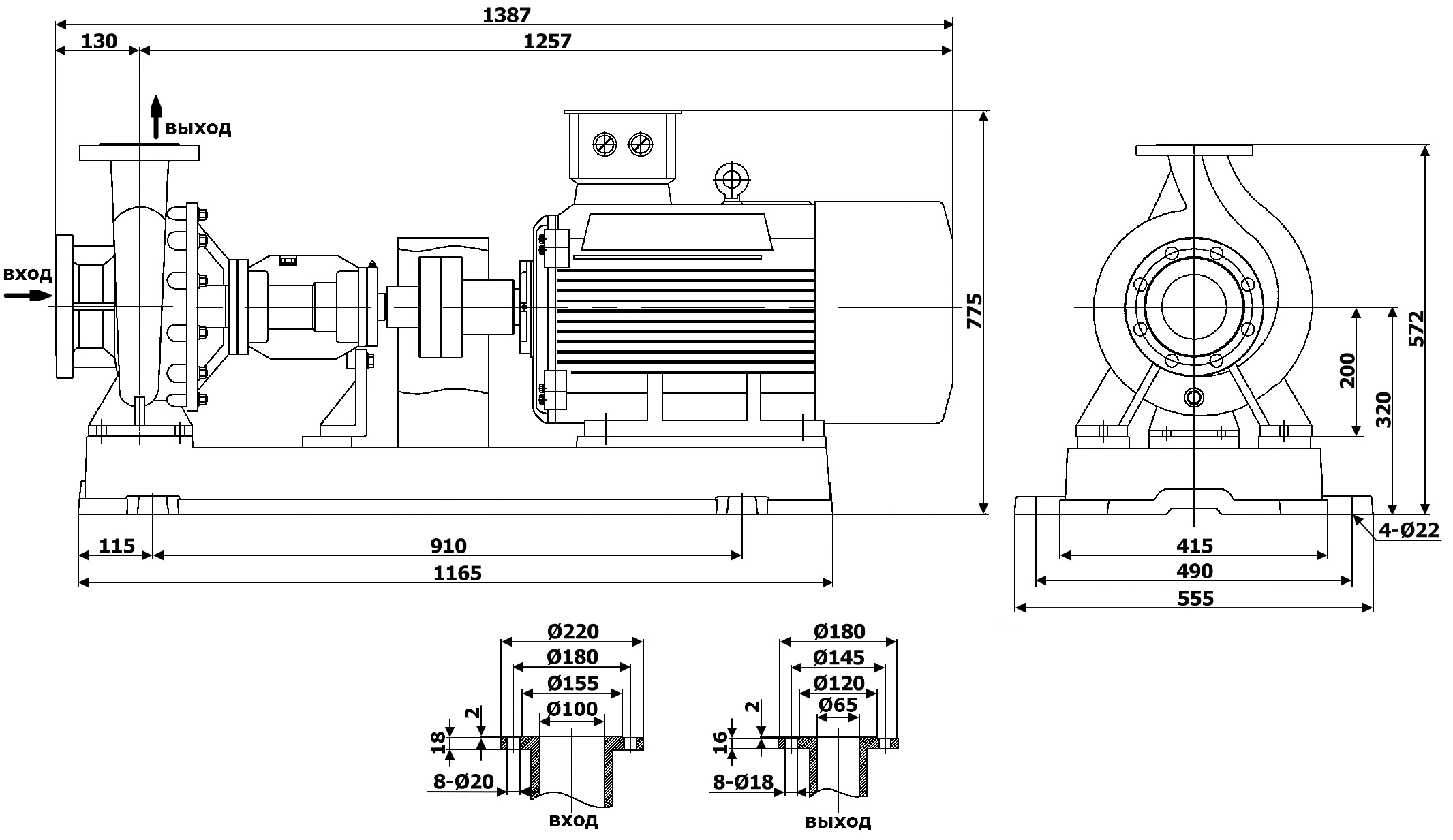 Габаритный чертеж модели LQRY 100-65-240/2-C