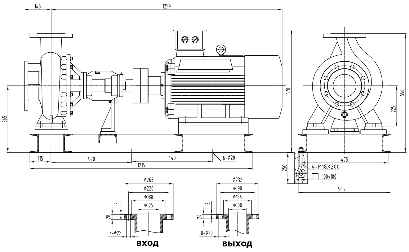 Габаритный чертеж модели LQRY 125-100-220/2-C