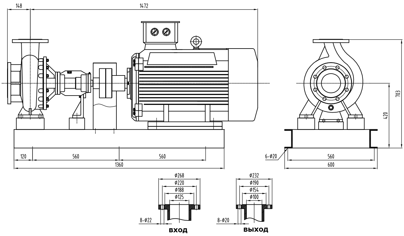 Габаритный чертеж модели LQRY 125-100-257/2-C
