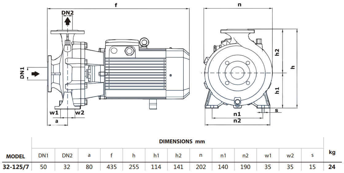 Габаритный чертеж модели Zenova SEN-R5 32-125/7 УЦЕНЕННЫЙ