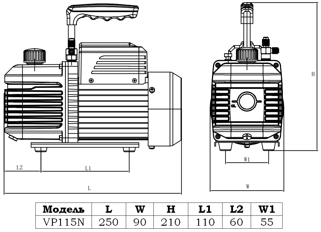 Габаритный чертеж модели VP115N