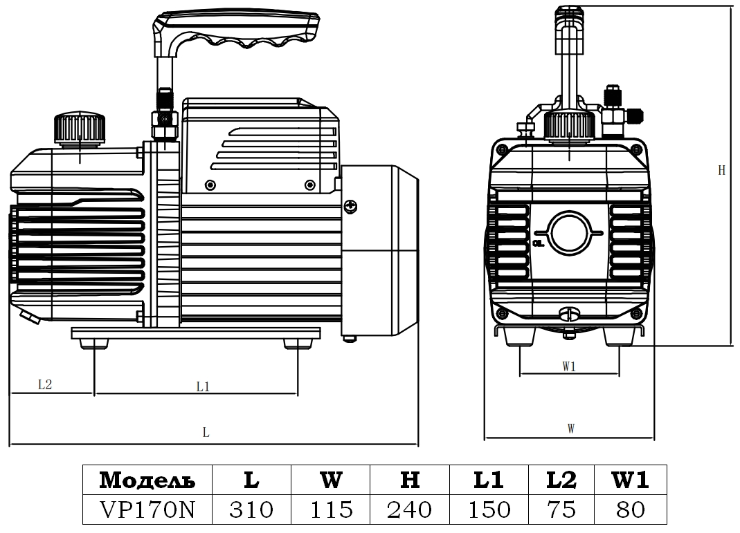 Габаритный чертеж модели VP170N