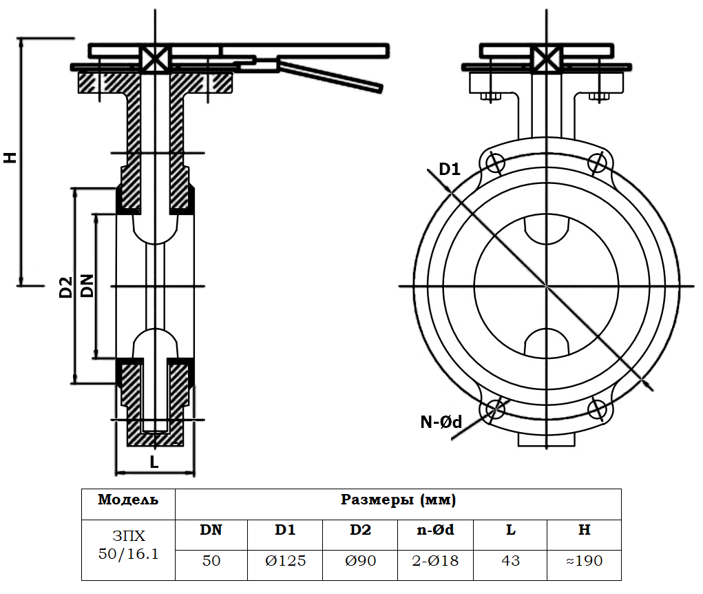 Габаритный чертеж модели ЗПХ 50/16.1