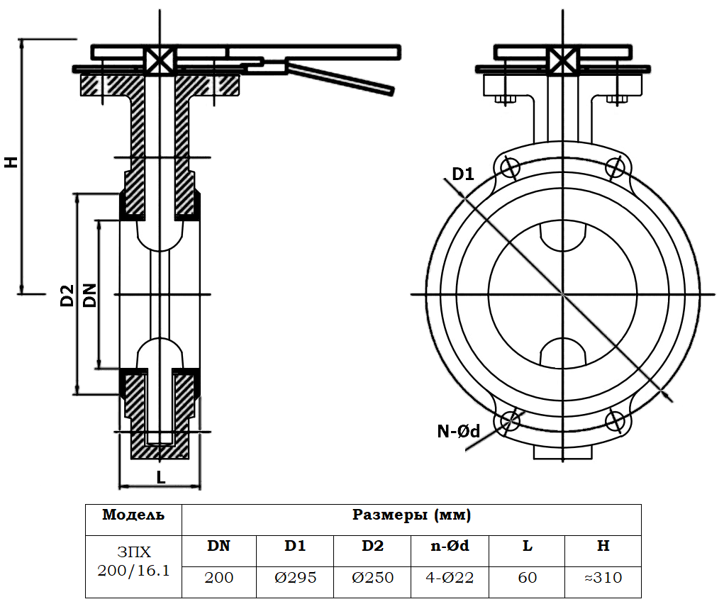 Габаритный чертеж модели ЗПХ 200/16.2
