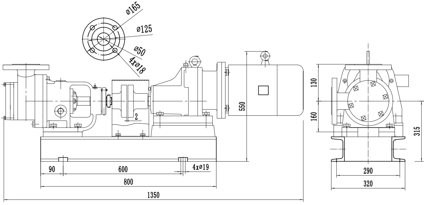 Габаритный чертеж насоса ZY Technology NYP-52A-5.5-159-R