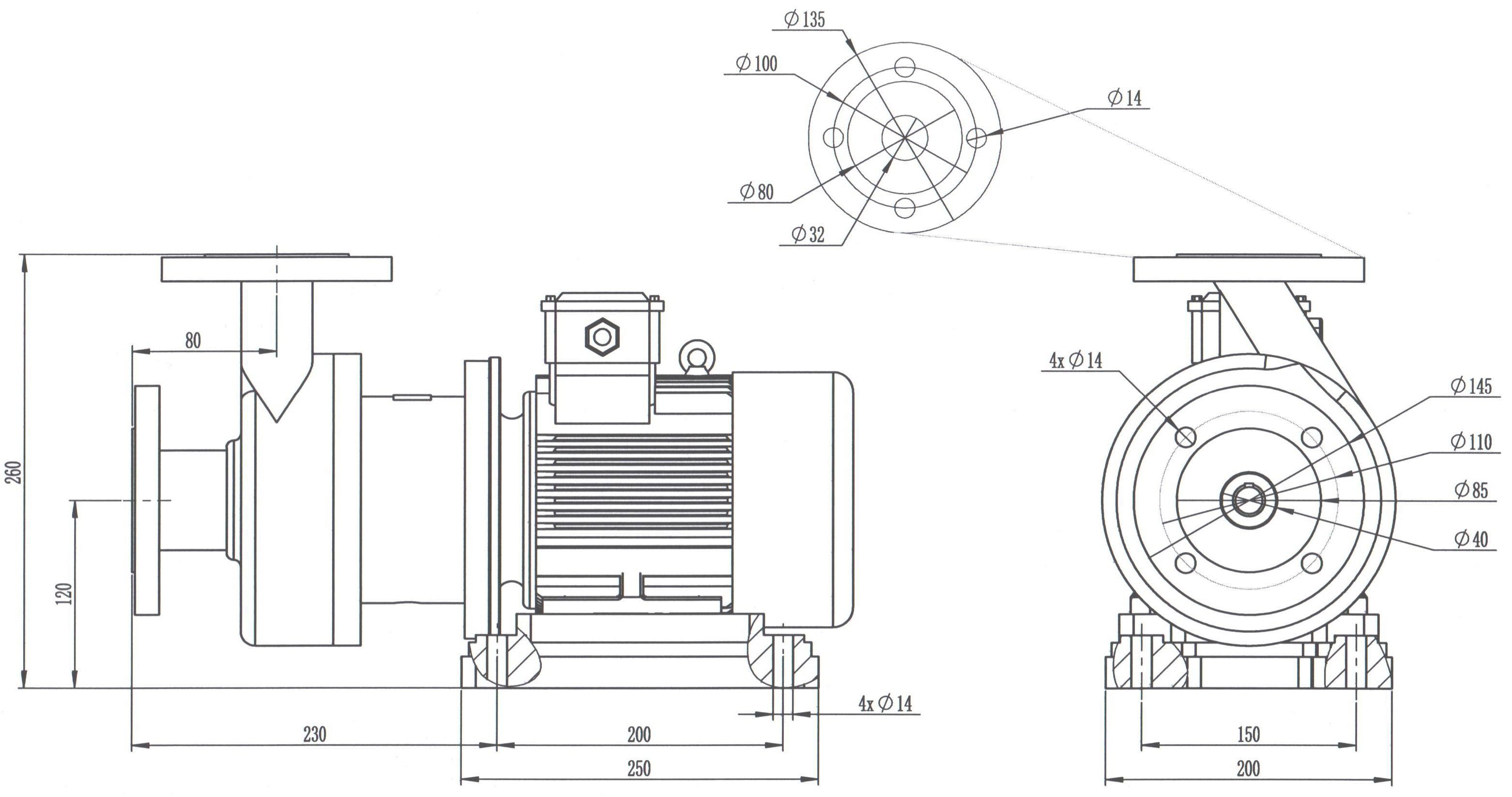 Габаритный чертеж насоса ZY Technology S40x32-20 