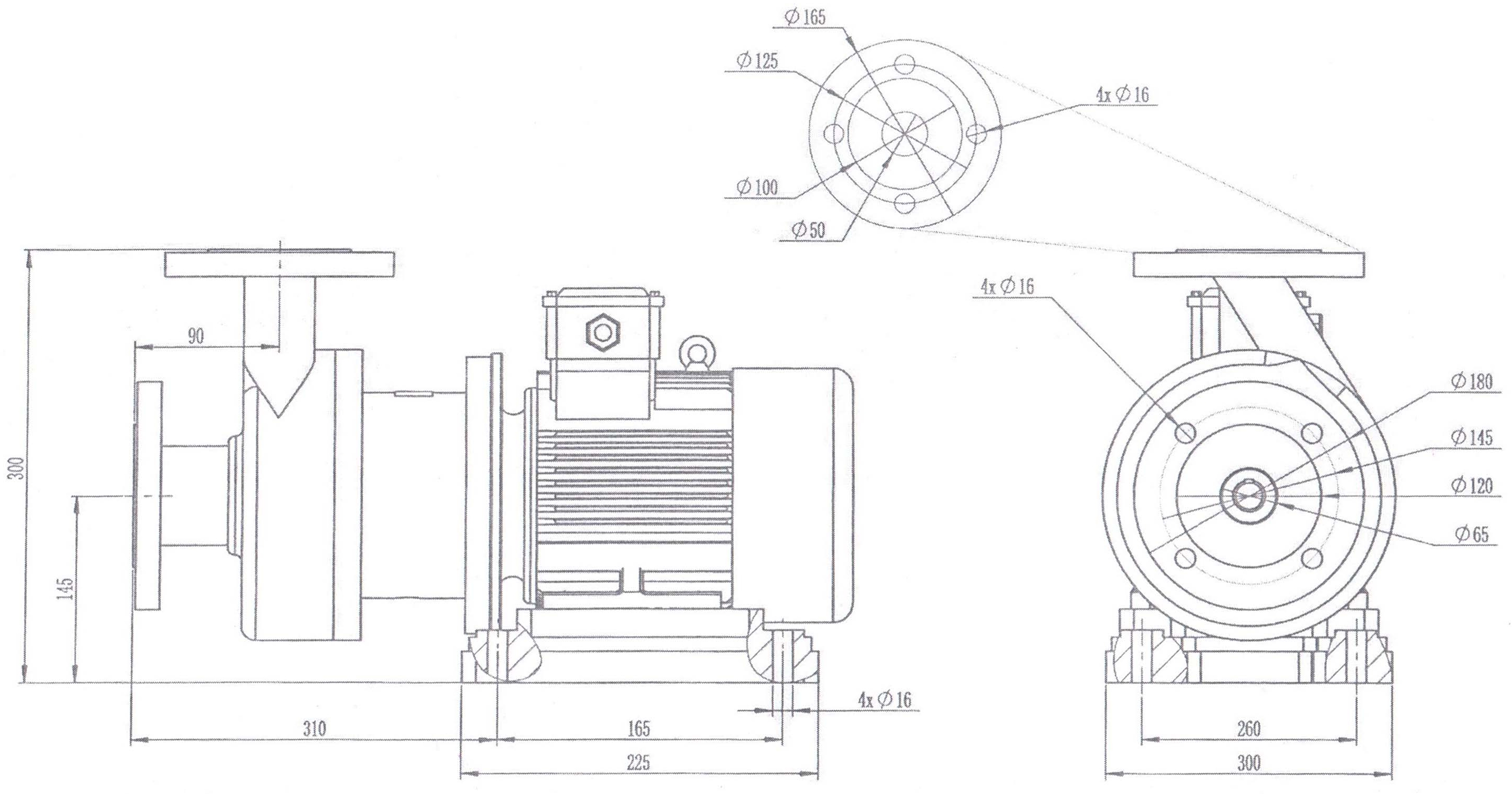 Габаритный чертеж насоса ZY Technology S65x50-20