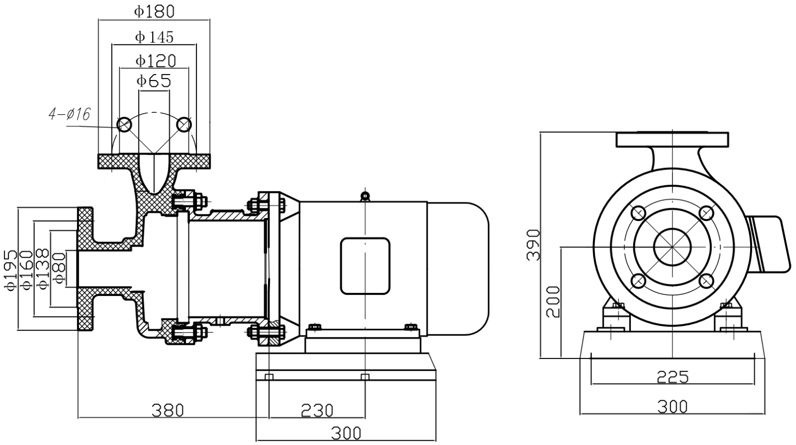 Габаритный чертеж насоса ZY Technology S80x65-32-075 