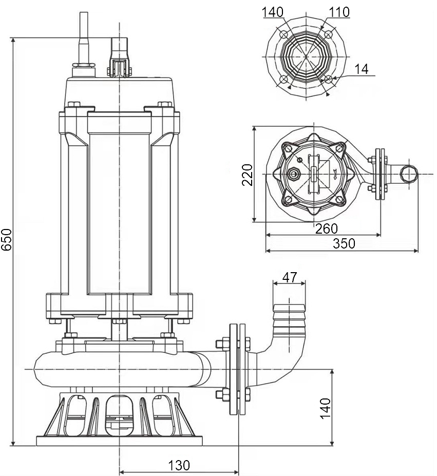 Габаритный чертеж модели 50WQH-15-30-4
