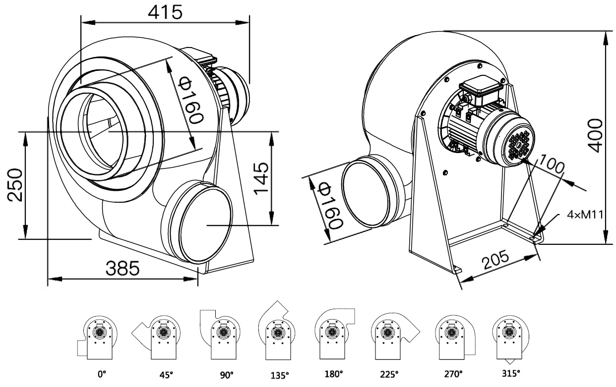 Габаритный чертеж модели MPC-F2T-160